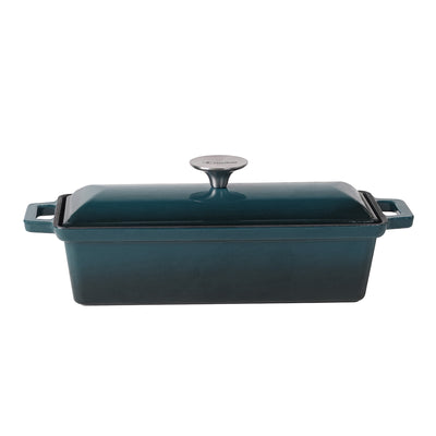 Enameled Cast Iron Bread Pan with Lid - Dark Teal Blue - Oven Safe Form for Baking and Cooking - Loaf Pan