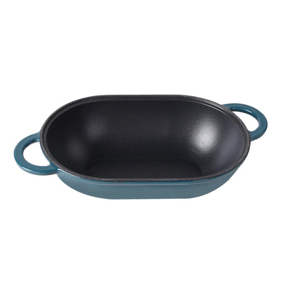 Enameled Cast Iron Bread Pan with Lid, Dark Teal Blue, Oven Safe Form for Baking, Artisan Bread Kit - Loaf Pan