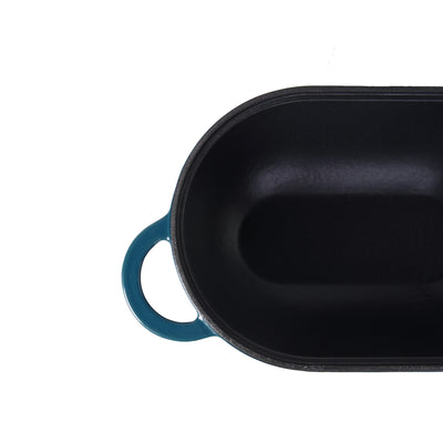 Enameled Cast Iron Bread Pan with Lid, Dark Teal Blue, Oven Safe Form for Baking, Artisan Bread Kit - Loaf Pan