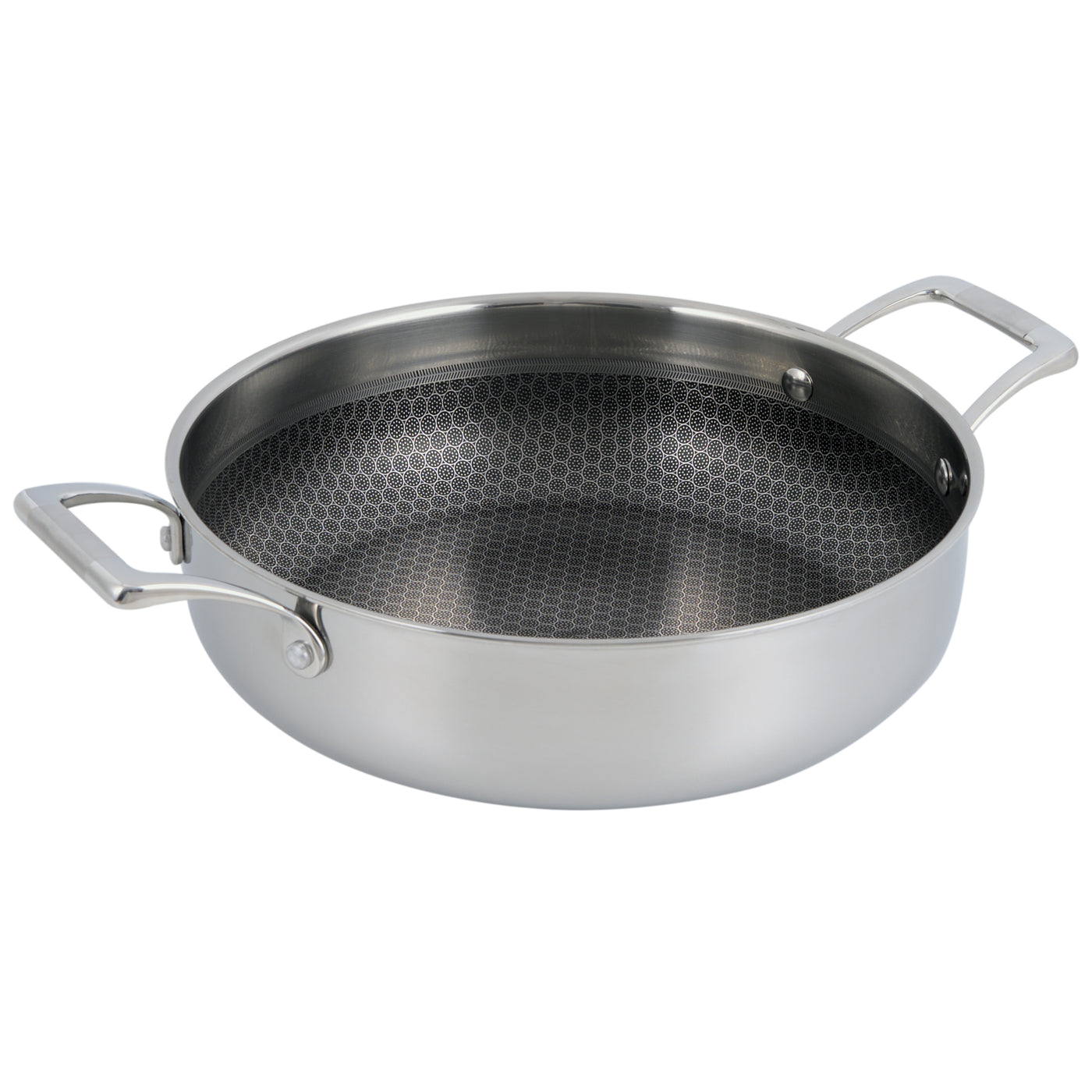 Hybrid Nonstick Sauté Pan – 28 cm (11”) Tri-Ply Stainless Steel with Loop Handles + Tempered Glass Lid, 5 L Capacity