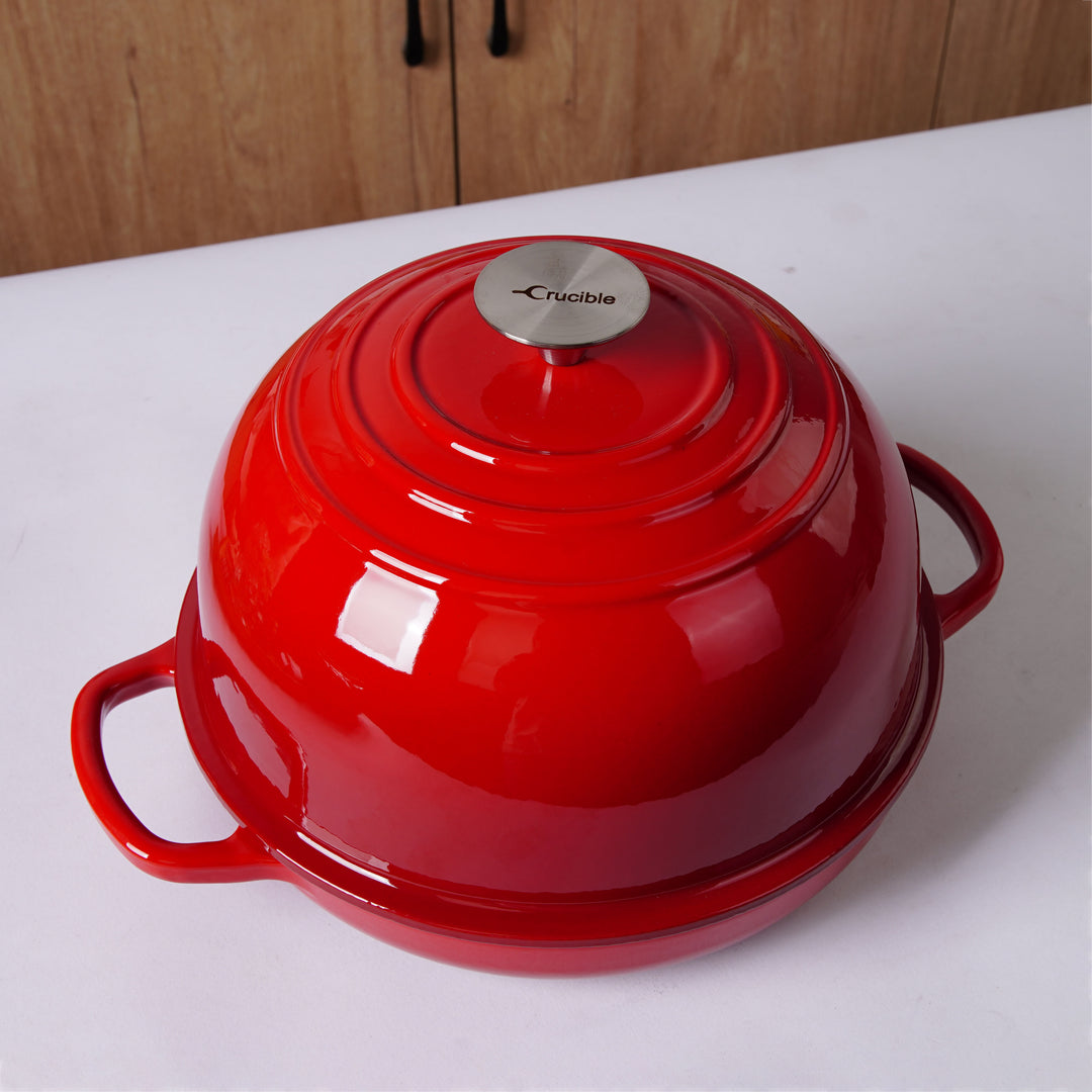 Enameled Cast Iron Bread Pan, Sour Dough Artisan Bread Oven – Red – Round 26 cm, 6.25 L (6.6 qt) – Deep Lid for Steam Baking