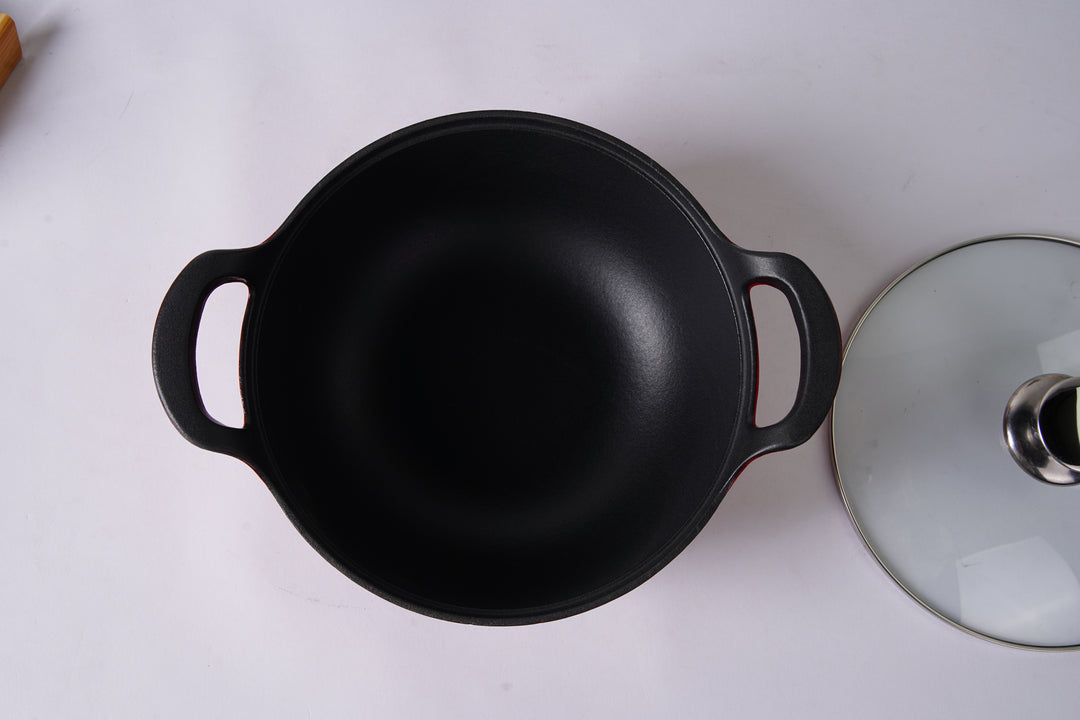 Emaljerad gjutjärns Balti Dish – 10.25" med härdat glaslock och knopp i rostfritt stål – ugnssäker, mångsidig kokkärl för curryrätter, wokrätter och mer