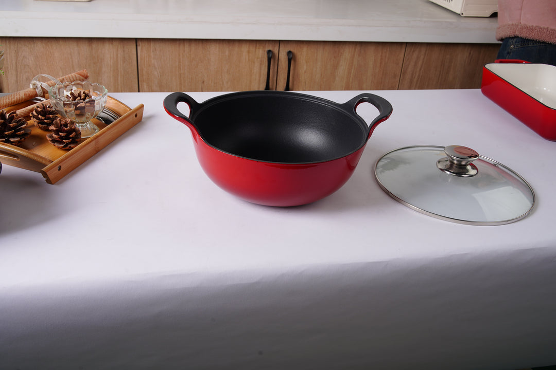 Emaljerad gjutjärns Balti Dish – 10.25" med härdat glaslock och knopp i rostfritt stål – ugnssäker, mångsidig kokkärl för curryrätter, wokrätter och mer