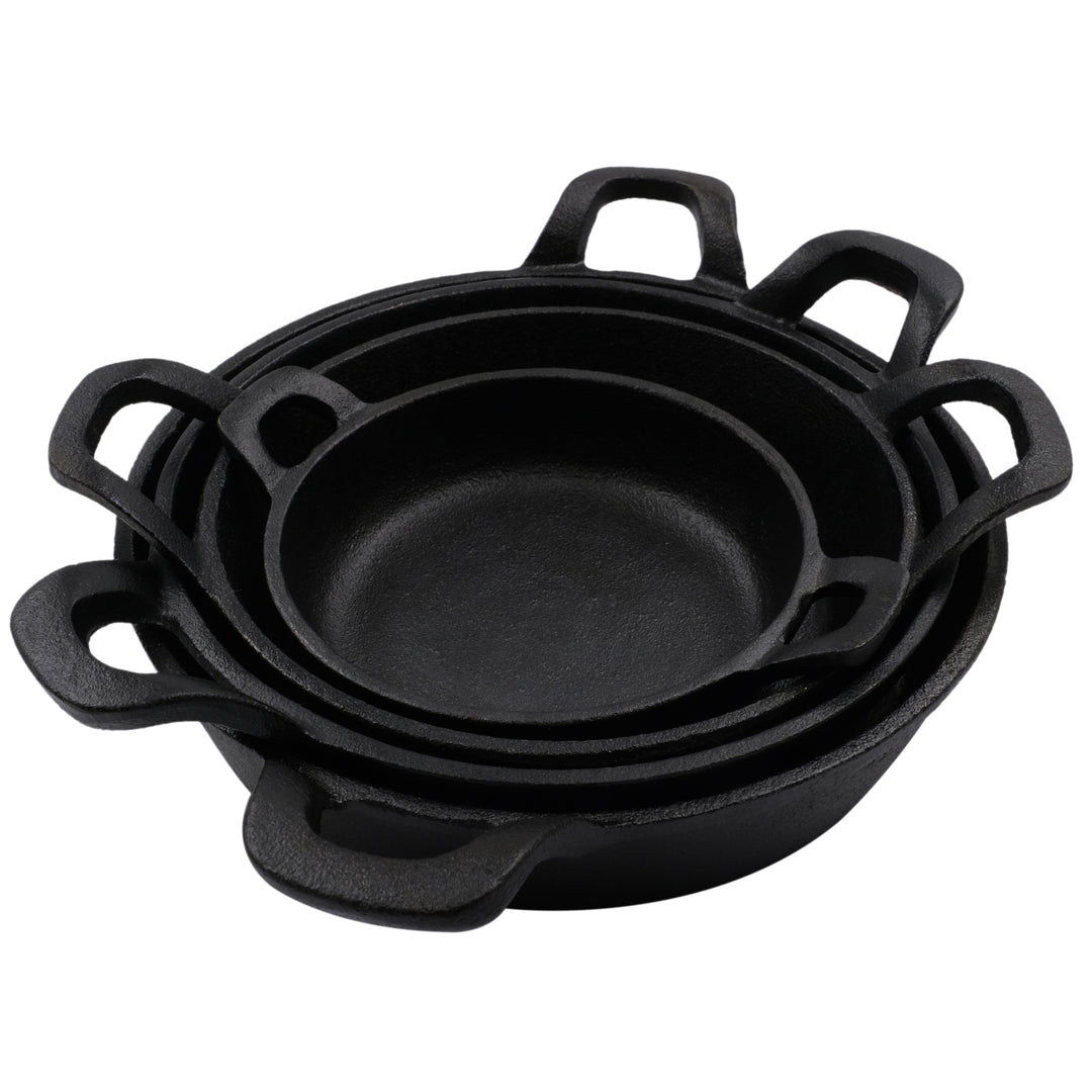 Cast Iron Skillets Frying Pans, Set of 4, for Serving, Cooking, Baking 7.87”–4.72” (20 cm – 12 cm), Oven Safe Forms