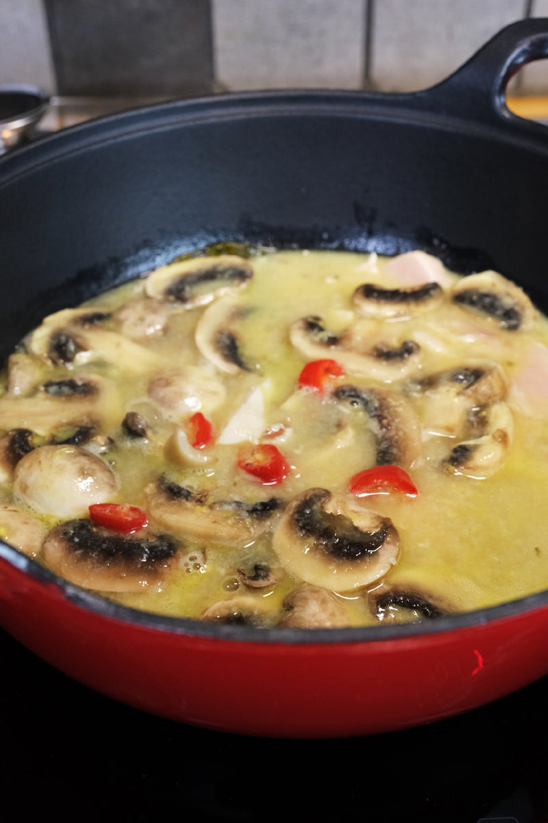 soup in an Enameled cast iron balti dish