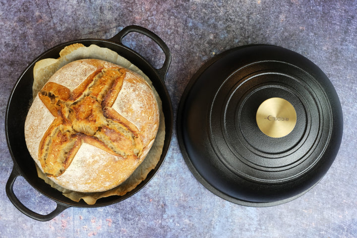 Støpejern brødform, surdeigs håndverksbrød ovn – rund 26 cm, 6,25 L (6,6 qt) – dyp lokk for dampbaking