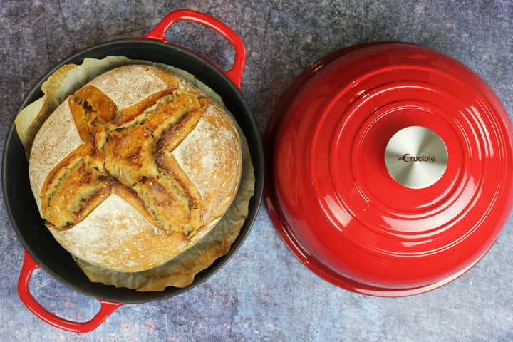 Enameled Cast Iron Bread Pan, Sour Dough Artisan Bread Oven – Red – Round 26 cm, 6.25 L (6.6 qt) – Deep Lid for Steam Baking