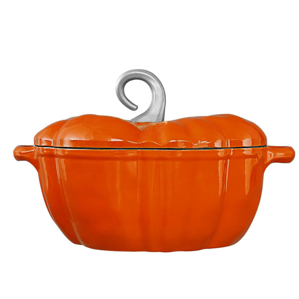 Enameled Cast Iron Pumpkin Pot in orange color front side