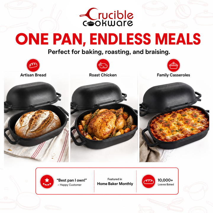 Extra large cast iron bread pan with lid - one pan endless meals