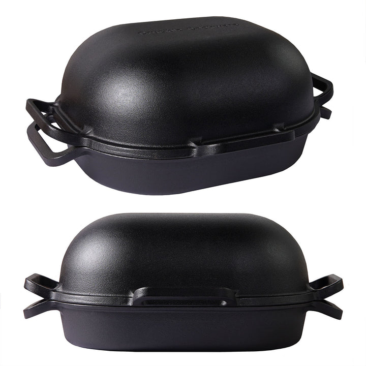 Extra large cast iron bread pan with lid 6 loop handles