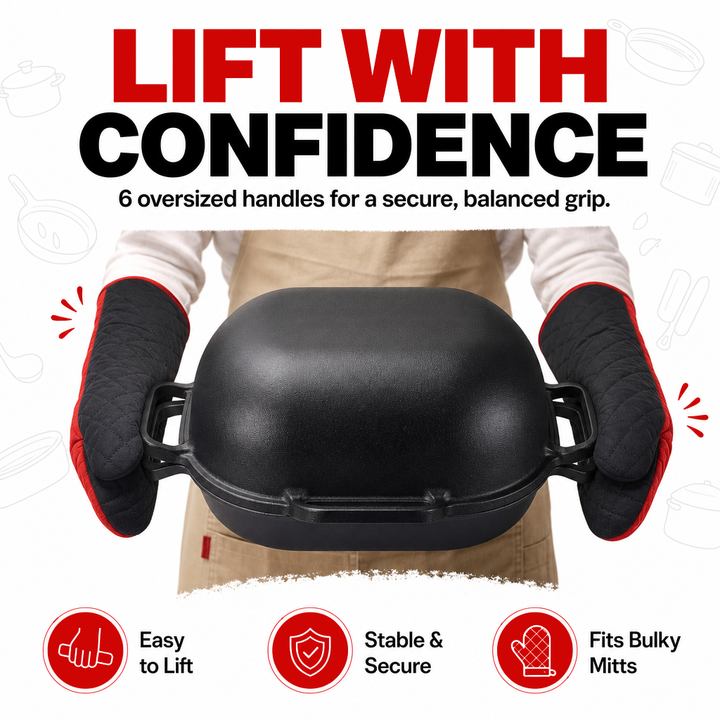 Extra large cast iron bread pan with lid lift with confidence