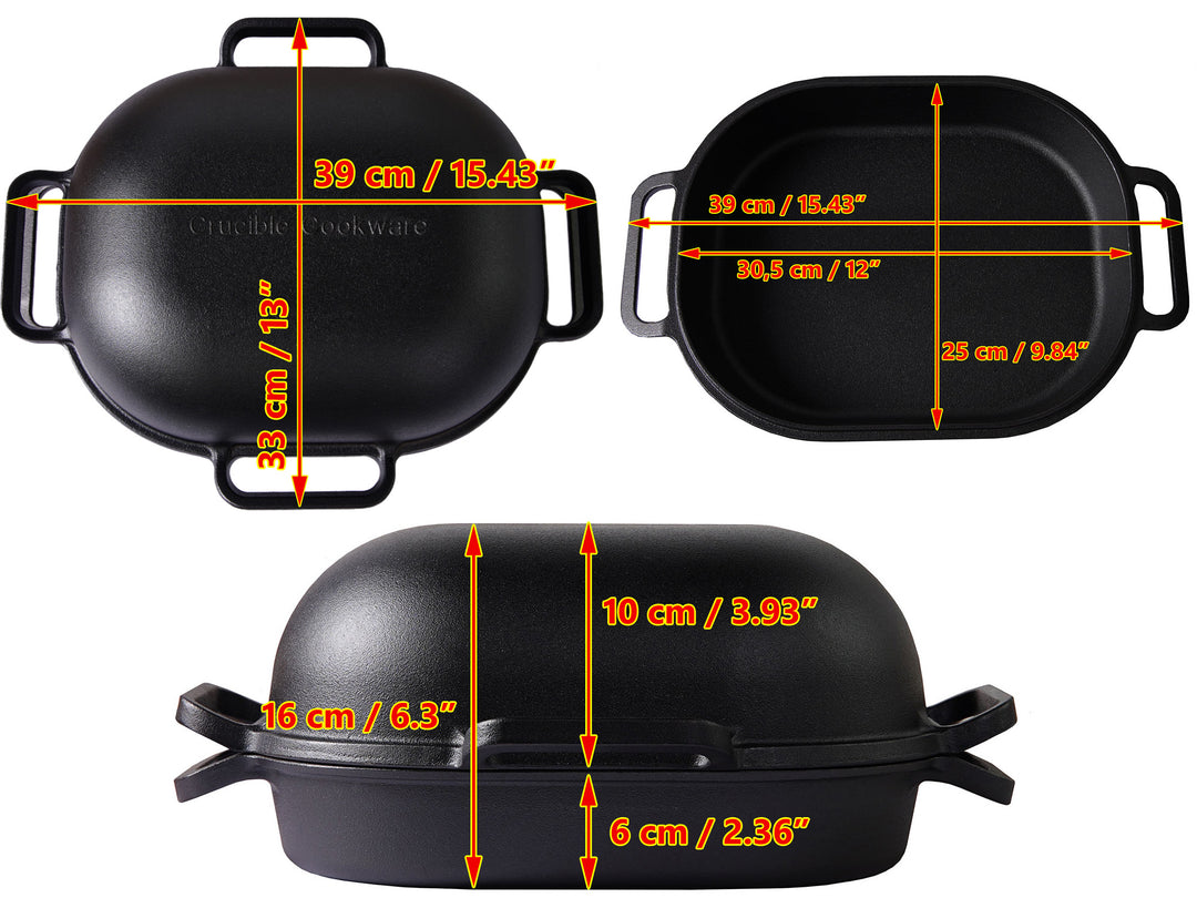 Extra large cast iron bread pan with lid measures