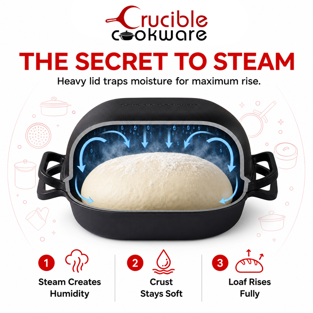 Extra large cast iron bread pan with lid secret to steam