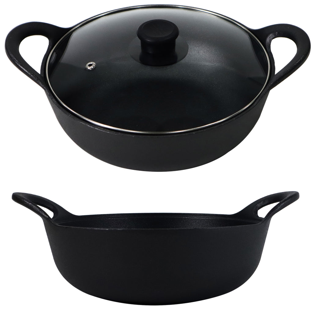 Enameled Cast Iron Balti Casserole with A Glass Lid, 3 Quart (2,83 Litre) Cast Iron Casserole Dish