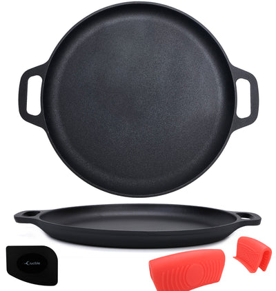 10.25-Inch/26 cm Cast Iron Skillet Set, Silicone Handle Holders, Glass –  Crucible Cookware