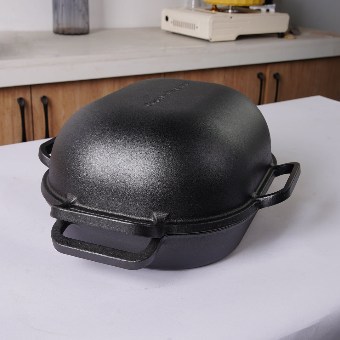 cast iron bread pan with lid in the kitchen