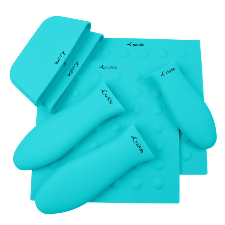 Agarraderas de silicona (paquete de 7 mezcla turquesa) para sartenes de hierro fundido y más