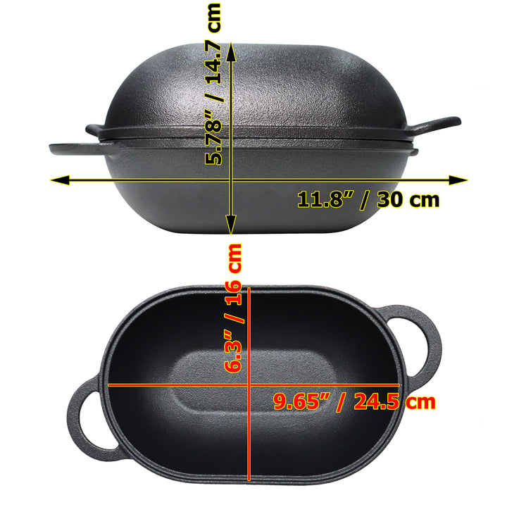 Brödform i Gjutjärn med Lock, Brödpanna, Ugnssäker Form för Bakning, Hantverksbröd - Gjutjärnsbrödform