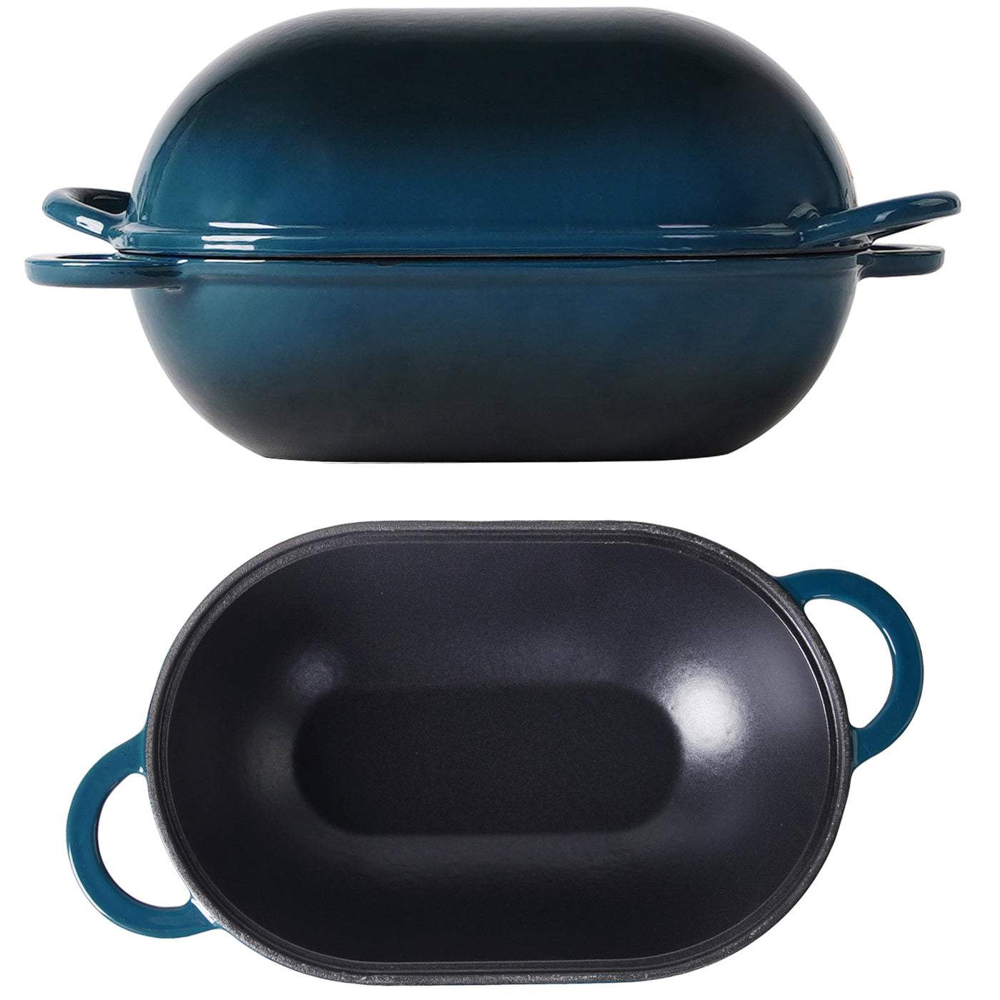 Brödform i Emaljerad Gjutjärn med Lock - Mörk Kricka Blå (Dark Teal Blue) - Brödpanna, Ugnssäker Form för Bakning, Hantverksbröd - Gjutjärnsbrödform