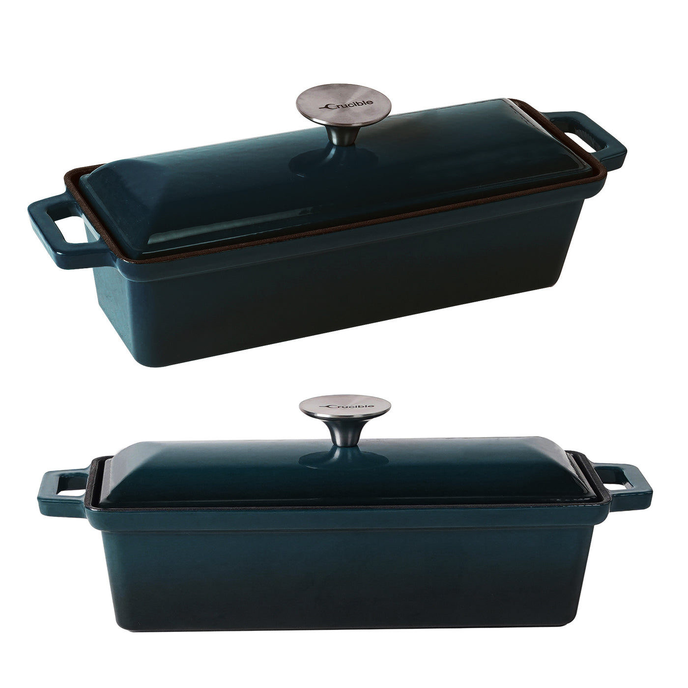 Enameled Cast Iron Bread Pan with Lid - Dark Teal Blue - Oven Safe Form for Baking and Cooking - Loaf Pan