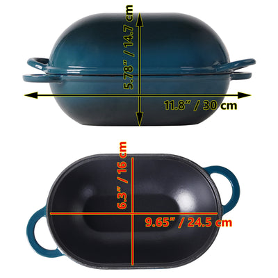 Emaljeret støbejernsbrødform med låg, Dark Teal Blue, ovnsikker form til bagning, håndværksbrødsæt - brødform