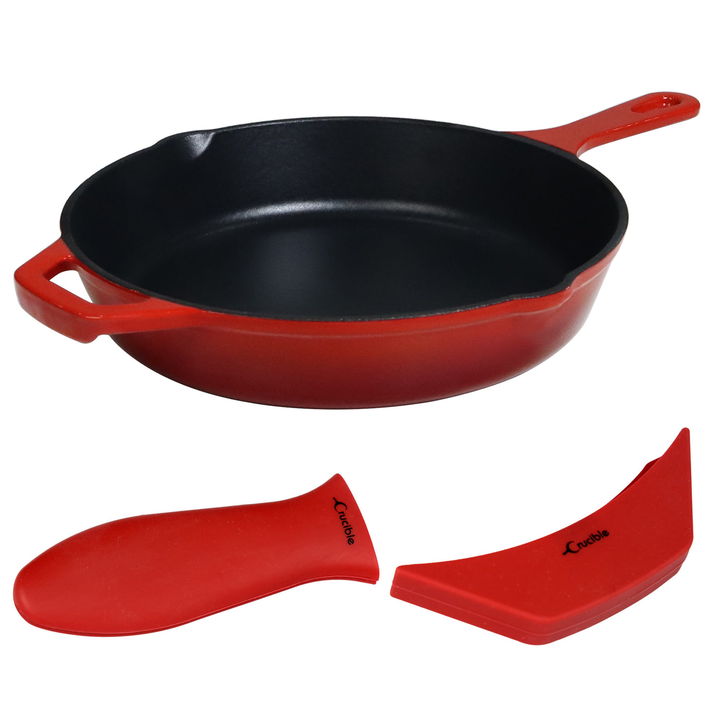 Silicone Hot Handle Holder (2-Pack) for Cast Iron Woks, Pots, Dutch Ovens,  Small Skillets, Assist Handle, Oven Trays, Plates - Potholders - Red