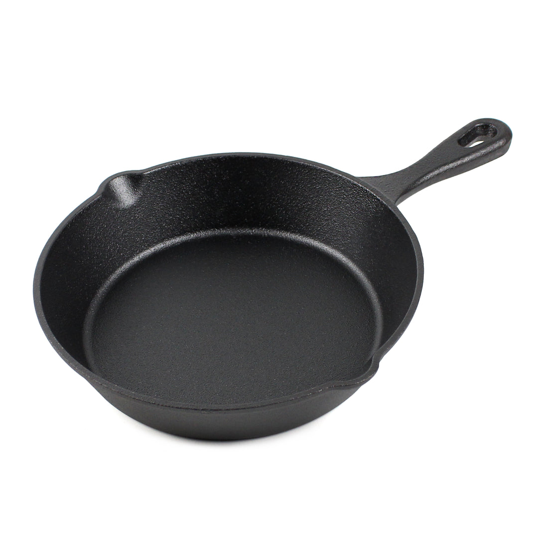 Gjutjärnspanna Set (8 tum/20 cm), Silikon grytlapp, Glaslock, Gjutjärnsrengörare, Skrapa