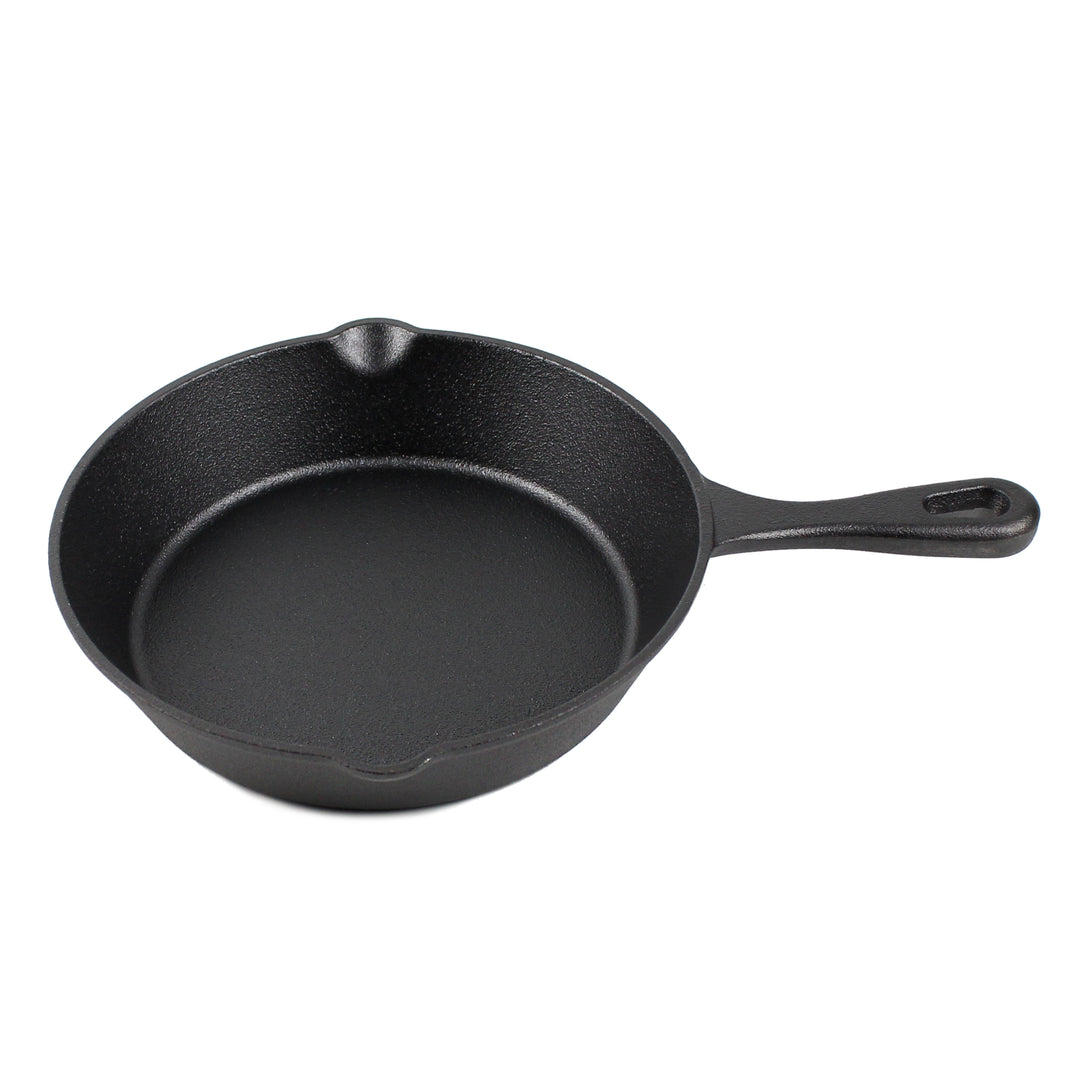 Gjutjärnspanna Set (8 tum/20 cm), Silikon grytlapp, Glaslock, Gjutjärnsrengörare, Skrapa