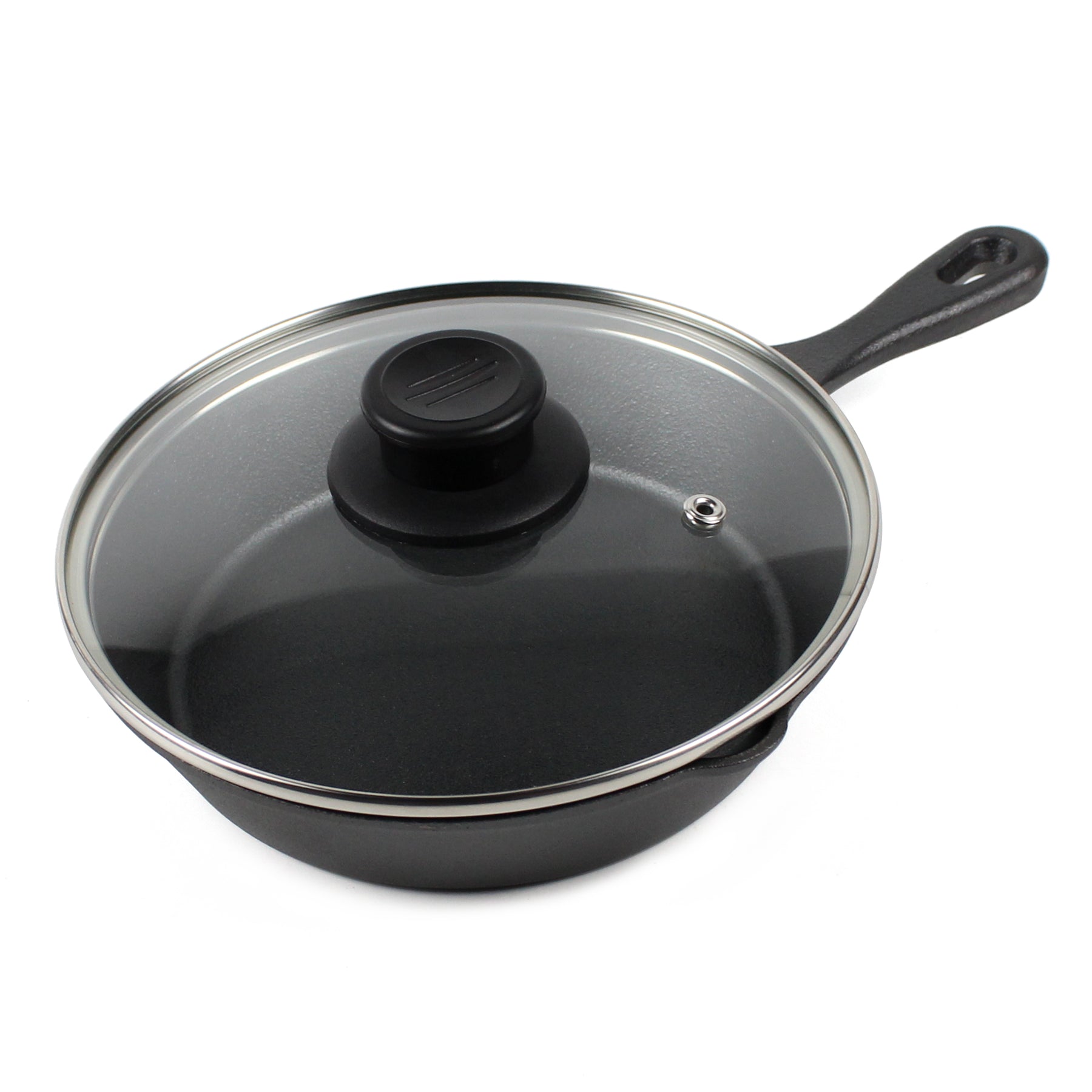 Gjutjärnspanna Set (8 tum/20 cm), Silikon grytlapp, Glaslock, Gjutjärnsrengörare, Skrapa