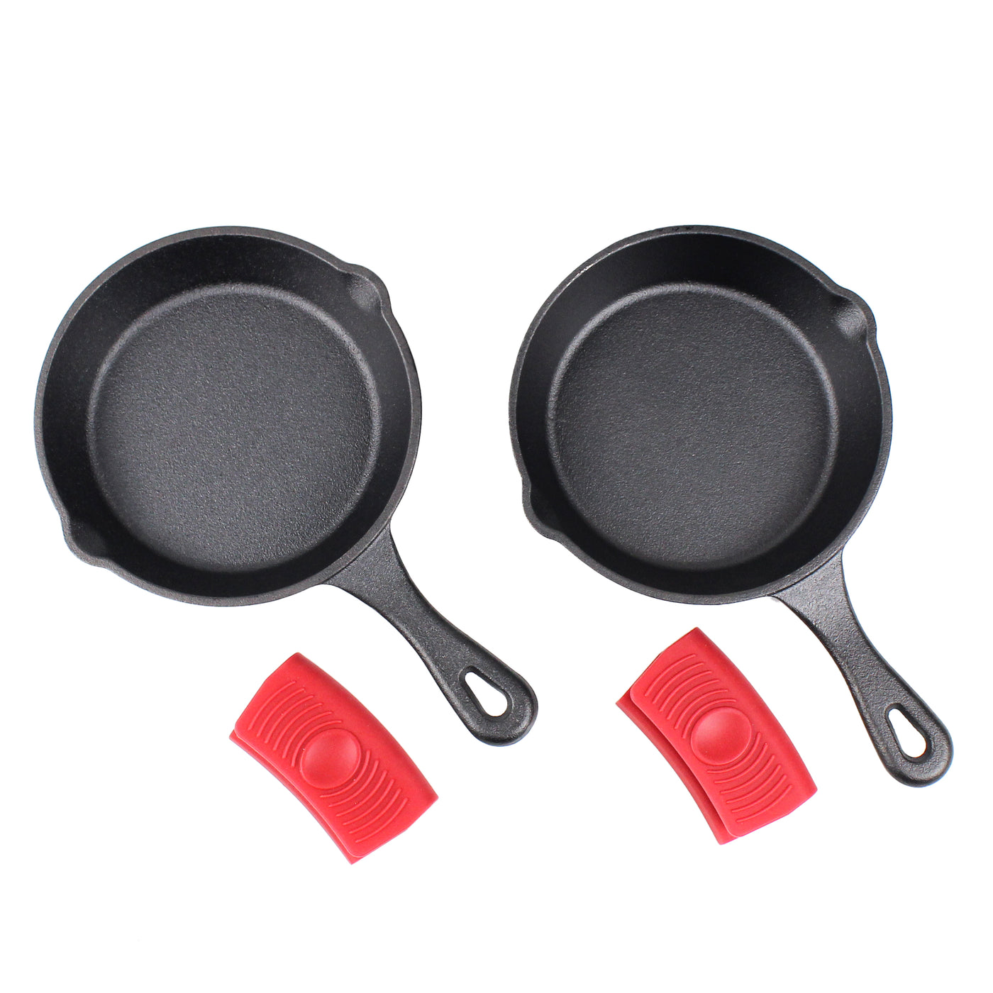 6"-Inch (15 cm) Cast Iron Skillet Set of 2 with 2 Silicon Handle Holder Grips