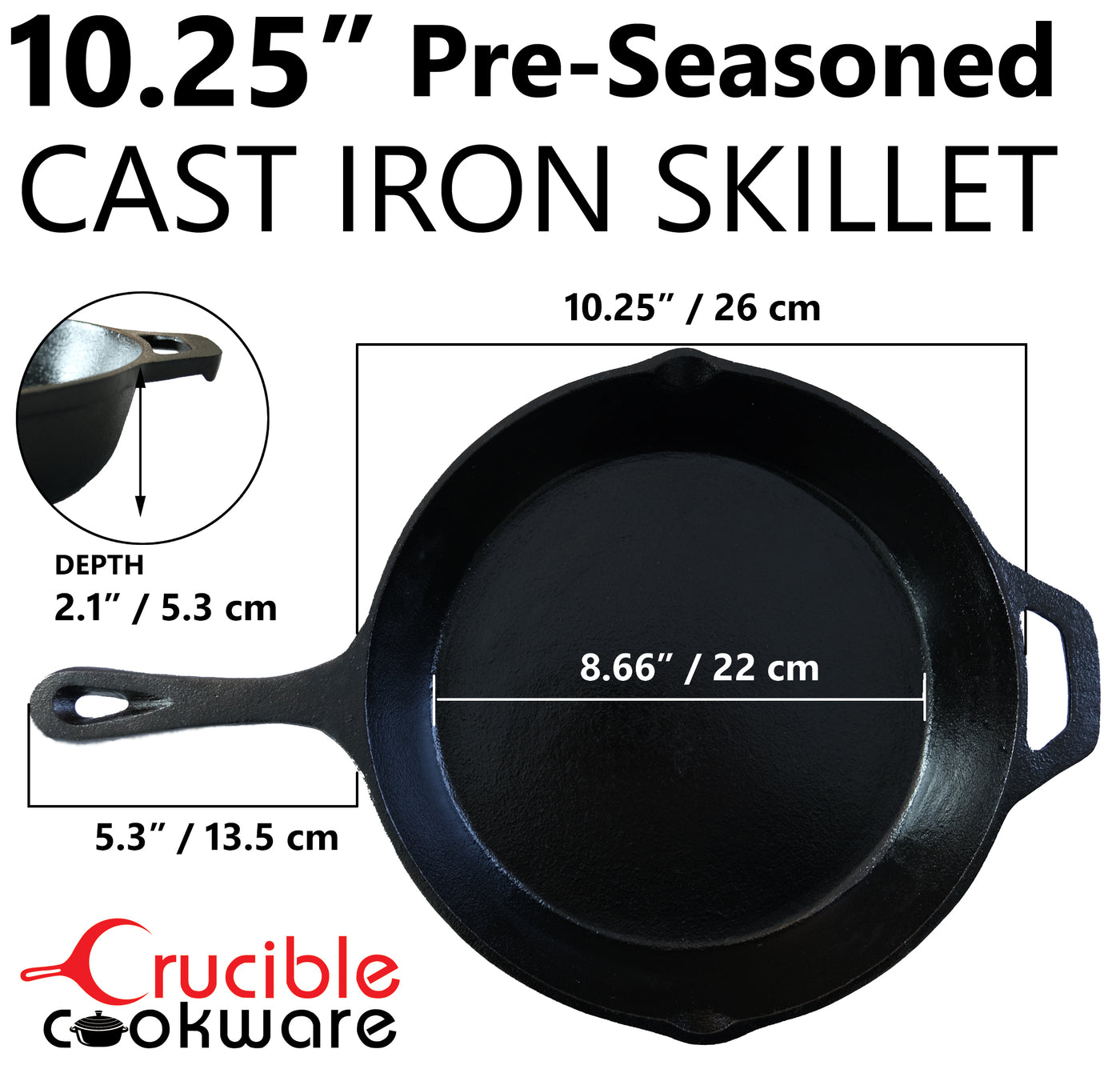 10.25-Inch/26 cm Cast Iron Skillet Set, Including Large & Assist Potholders