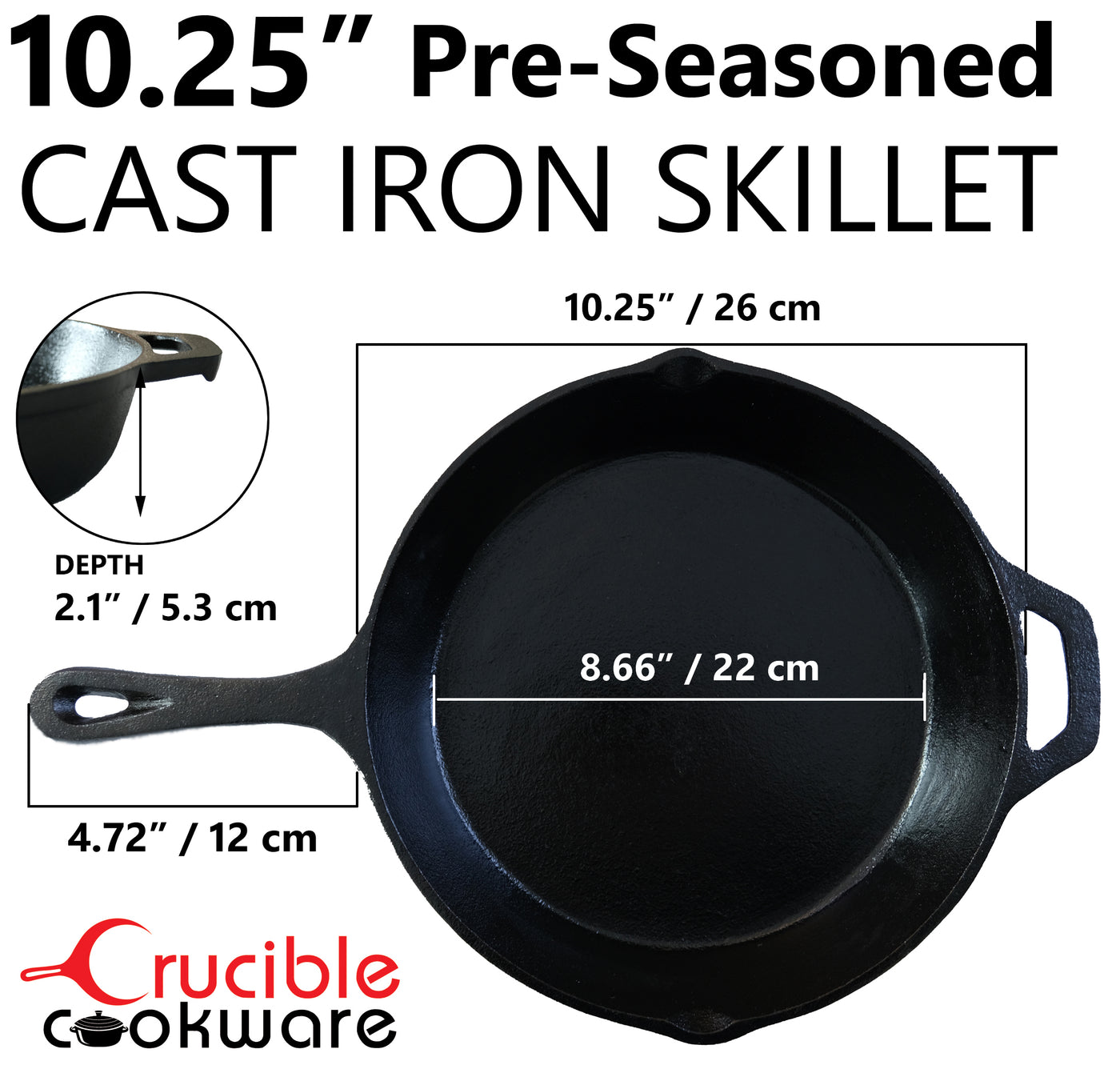 10.25-Inch/26 cm Cast Iron Skillet Set, Silicone Handle Holders, Glass Lid, Cast Iron Cleaner, Scraper