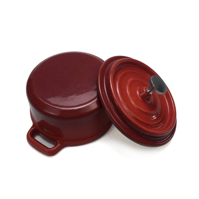 Forno holandês de ferro fundido esmaltado (pequeno/mini) - 4" de diâmetro - redondo vermelho
