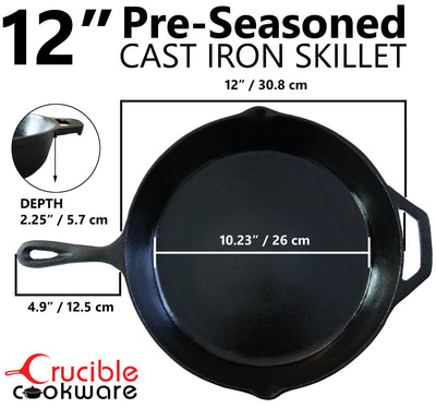 12-Inch/30,5 cm Cast Iron Skillet Set, Frying Pan, Silicone Handle Holders