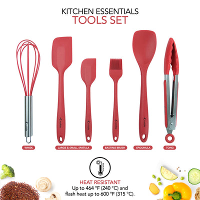 Utensils Set, 12-Piece Complete Silicone Baking & Cooking Kitchen Tools Set, Cookware Set, Kitchen Gadgets - Red - Utensilios de Cocinas