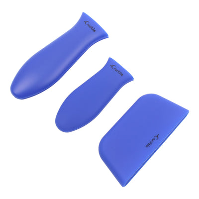 Silicone Potholders (3-Pack Mix Blue) for Cast Iron Skillets