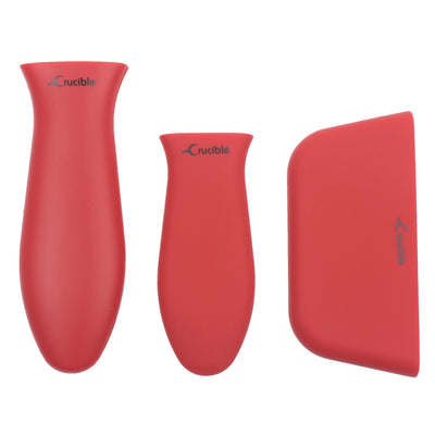 Silikone varmhåndtagsholder, grydelapper (3-pak mix rød), ærmegreb, håndtagsdæksel