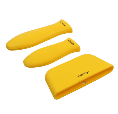 Suporte de alça quente de silicone, pegadores de panela (mistura de 3 pacotes amarelo), punho de manga, capa de alça
