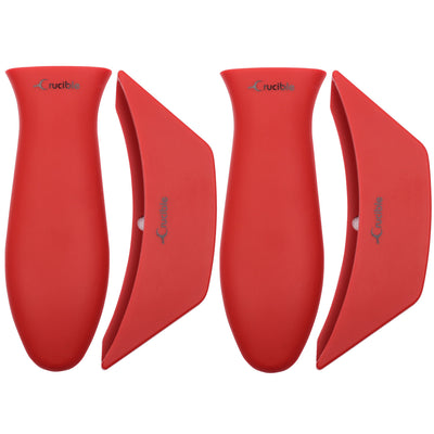 Topflappen aus Silikon (4er-Pack Kombi-Rot) – Griffabdeckung für Gusseisenpfannen