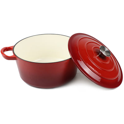 搪瓷铸铁荷兰烤箱锅，砂锅盘 - 圆形红色 10.23 英寸（26 厘米）