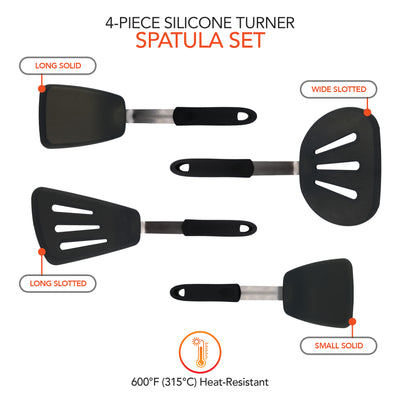 Silicone Turner Spatula Set - Cooking Utensil Set - Egg Turners, Pancake Flippers, Kitchen Spatulas