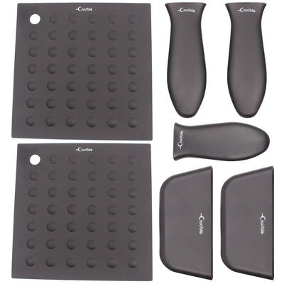 Suporte de alça quente de silicone, pegadores de panela (preto misturado com 7 unidades), punho de manga, capa de alça