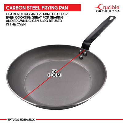 12" (30 cm) Carbon Steel Frying Pan, 1 Silicone Grip, 1 Scraper