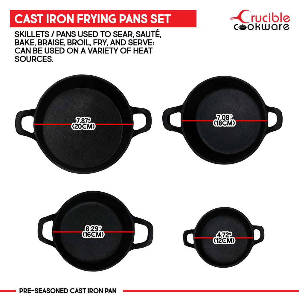 cast iron skillet set measures