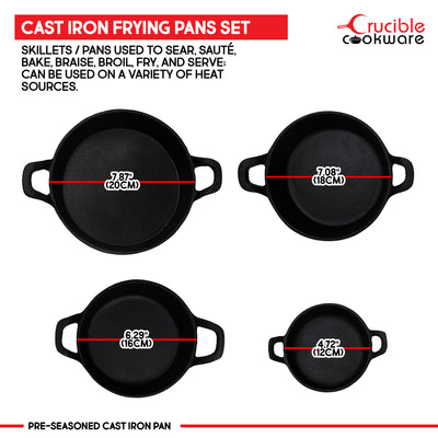铸铁煎锅煎锅，4 件套，用于服务、烹饪、烘焙 7.87”–4.72”，烤箱安全型