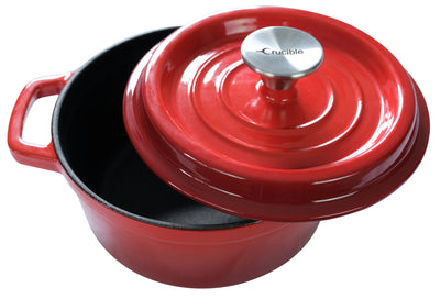 Enameled Cast Iron Dutch Oven Pot (7.87" / 20 cm diameter) Casserole Dish - Round Red