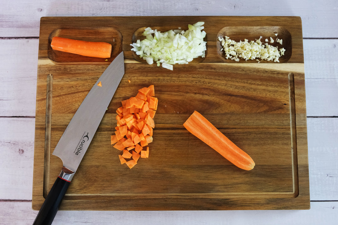 Cutting Board with 3 Sorting Compartments & Juice Groove - Acacia Wood - 17" x 12.2" (43 cm x 31 cm)