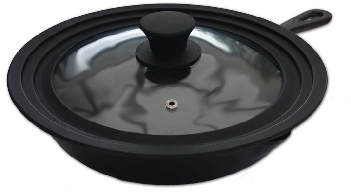 Glaslock Universal - Multisize 10” / 25,5 cm, 10,8” / 27,5 cm, 11,6” / 29,5 cm (yttre kanter 12,2” / 31 cm) för grytor och kastruller, kökslock, svart