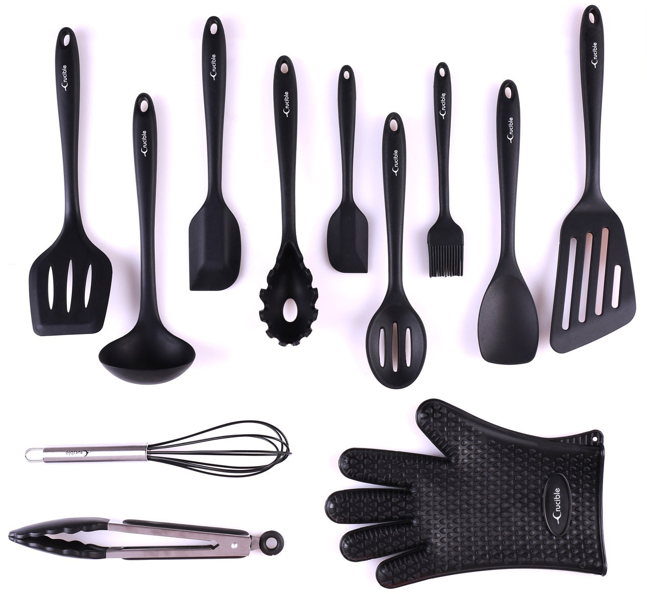 餐具套装，12 件套完整硅胶烘焙和烹饪厨房工具套装，炊具套装，厨房小工具 - 黑色 - Utensilios de Cocinas