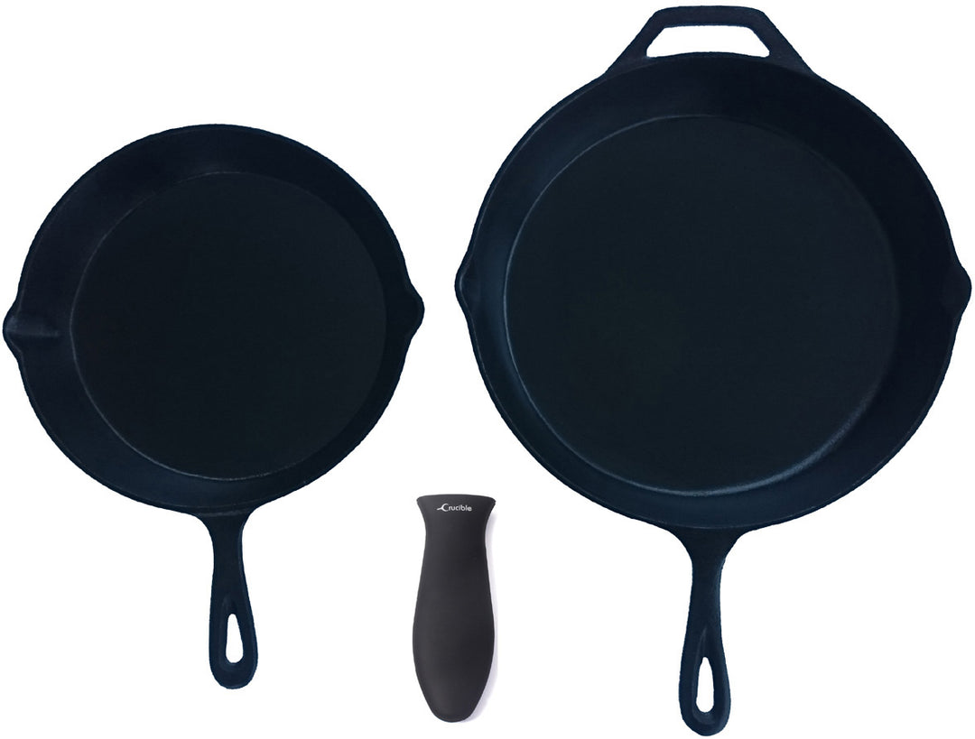 Silicone Hot Handle Holder + Assist Holder, Potholder (2-Pack Black) - Sleeve Grip, Handle Cover